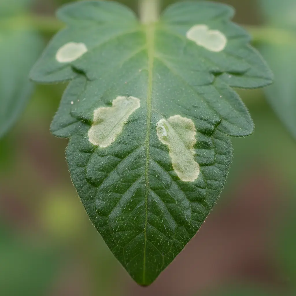 hoja con manchas de mildiu