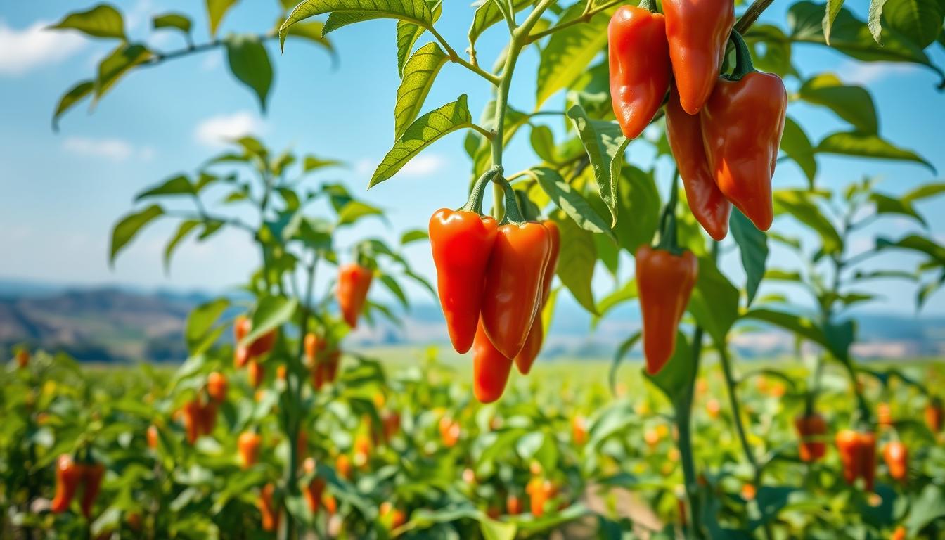 cosechar pimientos verdes o rojos