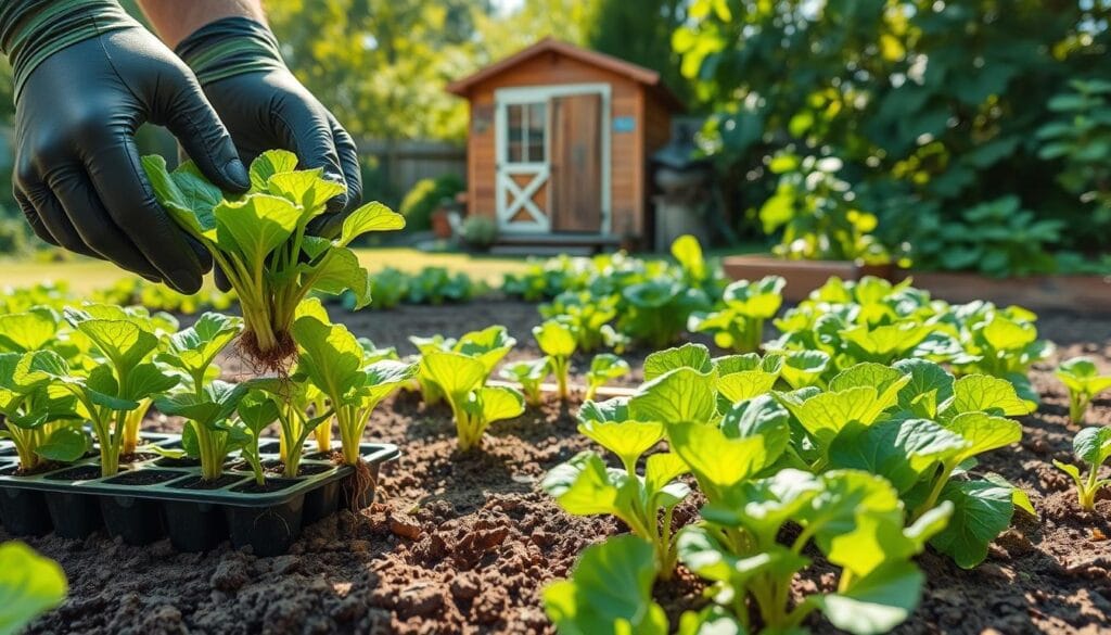 trasplante de plántulas de lechuga